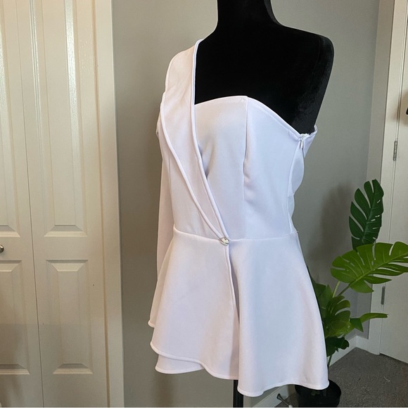 White One Shoulder Long Sleeve Top - Picture 2 of 3